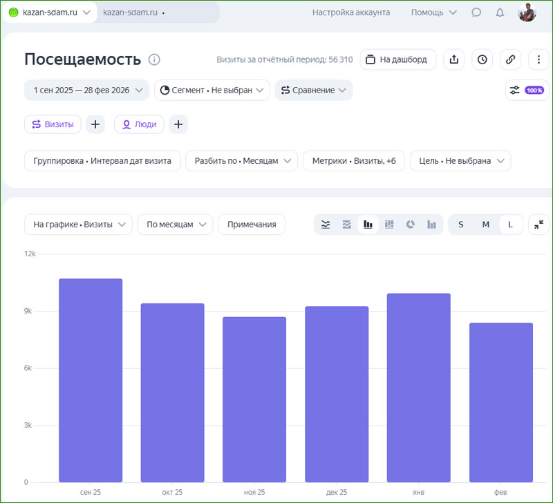 Статистика сайта kazan-sdam.ru за последние полгода